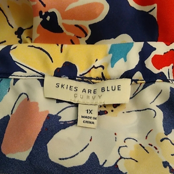 SKIES ARE BLUE LIGHT FLOWY COLORFUL FLORAL SIDE ZIP FLAT ELASTIC WAIST SKIRT - Picture 3 of 7